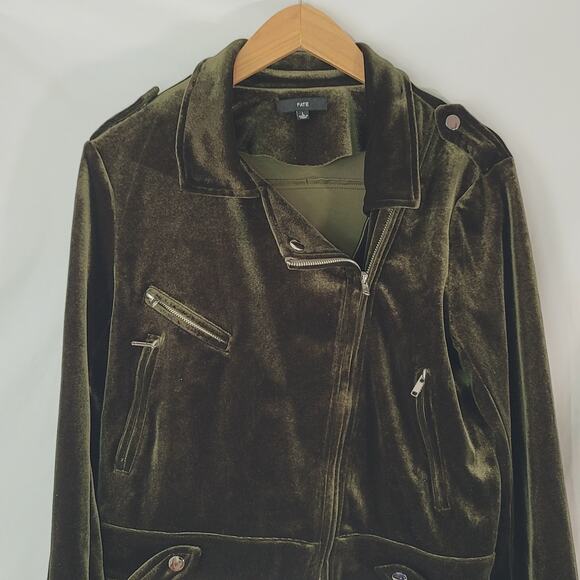 Fate- Zip up biker jacket Large Green Women's with velvet like material - Picture 3 of 8